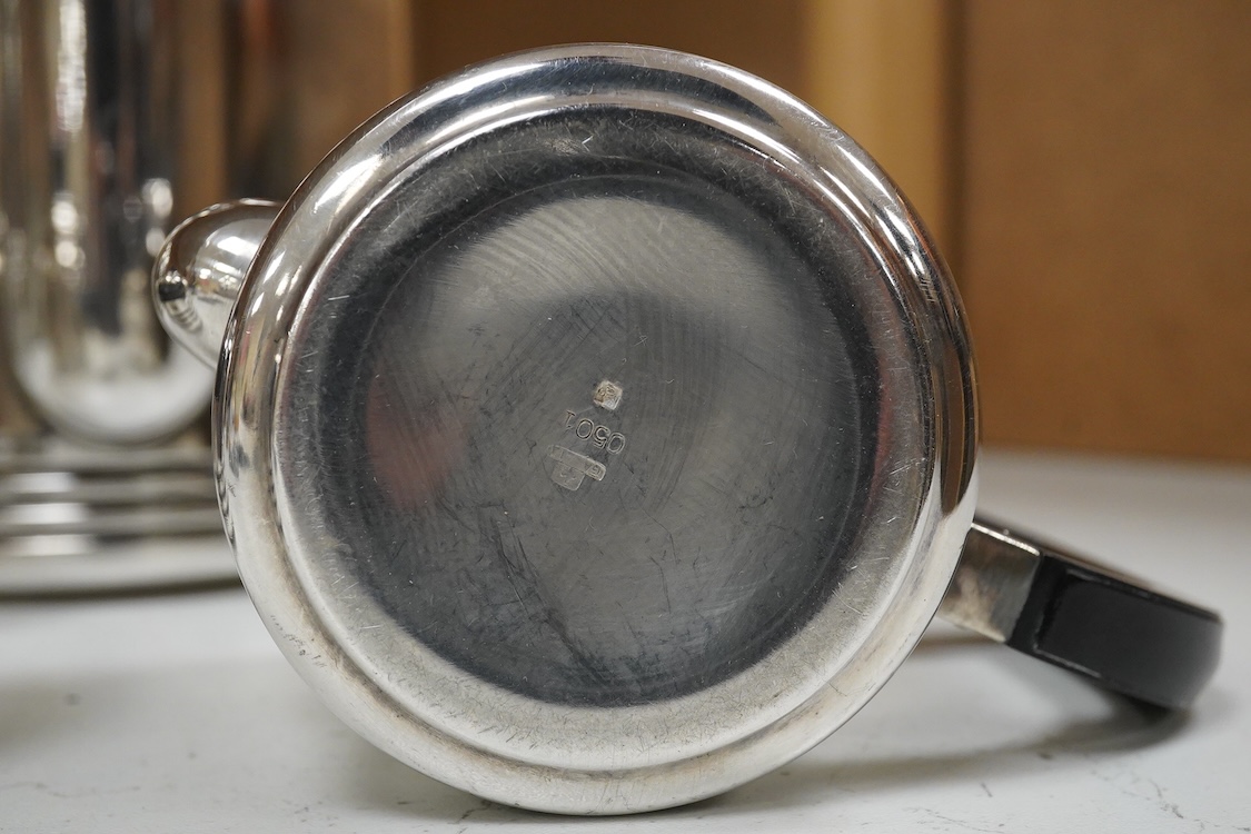 An Art Deco Christofle Gallia four piece silver plated tea set, largest 20cm wide